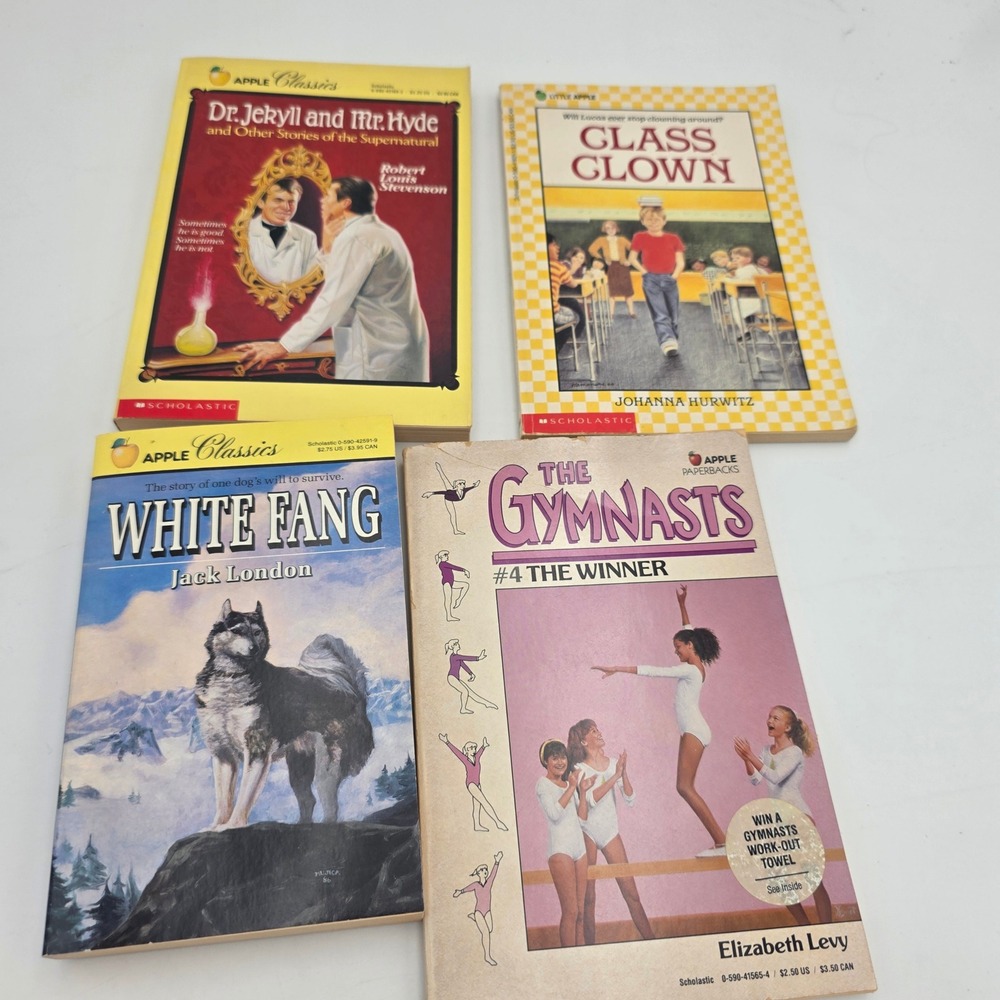 Vintage Scholastic Apple Paperbacks Lot White Fang Jekyll Hyde Class Clown 4pc